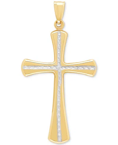 Macy's Textured Two-tone Flared Cross Pendant In 14k Gold In Gold