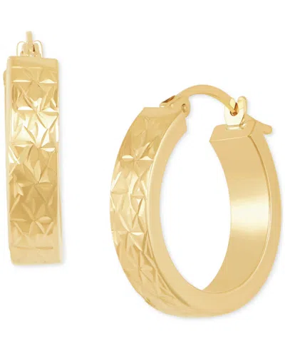 Macy's Polished And Diamond Cut Flat Round Hoop Earrings In 14k Yellow Gold, 20mm In Gold