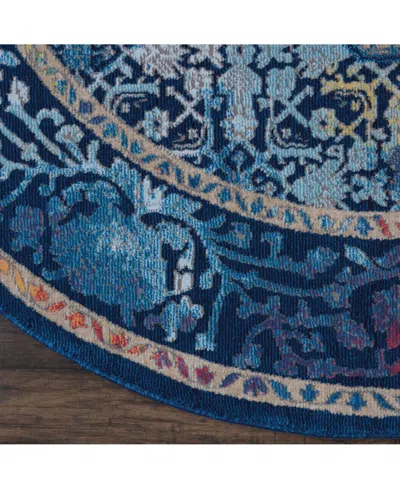 Nourison Home Ankara Global Anr04 Blue And Multi 4' Round Rug In Multi