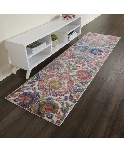 Nourison Home Ankara Global Anr06 Ivory And Blue 2'4" X 8' Runner Rug