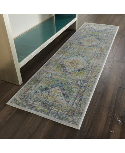 Nourison Home Ankara Global Anr07 Blue And Green 2' X 6' Runner Rug In Multi