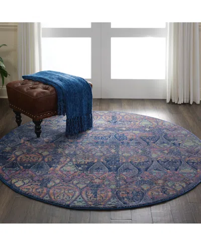 Nourison Home Ankara Global Anr08 Navy And Multi 4' Round Rug In Multi