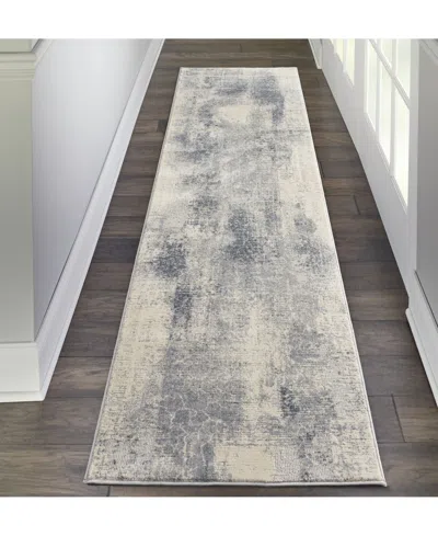 Nourison Home Rustic Textures Rus02 Blue And Ivory 2'2" X 7'6" Runner Rug In Multi