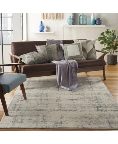 Nourison Home Rustic Textures Rus06 Ivory And Blue 5'3" X 7'3" Area Rug In Multi