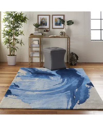 Nourison Home Symmetry Smm01 Blue And Ivory 3'9" X 5'9" Area Rug In Multi