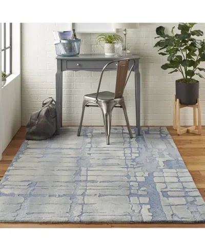 Nourison Home Symmetry Smm04 Blue And Gray 5'3" X 7'9" Area Rug In Multi