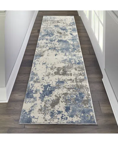 Nourison Home Rustic Textures Rus08 Gray And Blue 2'2" X 7'6" Runner Rug In Multi