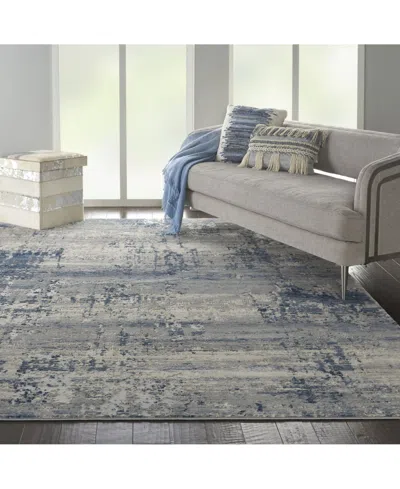 Nourison Home Rustic Textures Rus10 Ivory And Blue 7'10" X 10'6" Area Rug In Multi