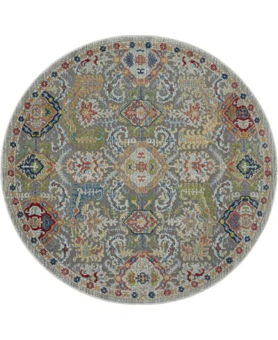 Nourison Home Ankara Global Anr12 Gray And Multi 4' Round Rug