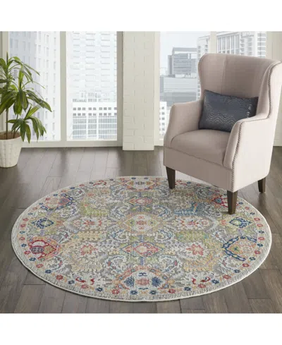 Nourison Home Ankara Global Anr12 Gray And Multi 4' Round Rug