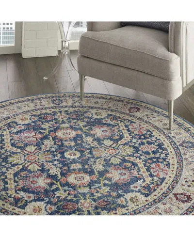 Nourison Home Ankara Global Anr13 Navy And Multi 6' Round Rug In Multi
