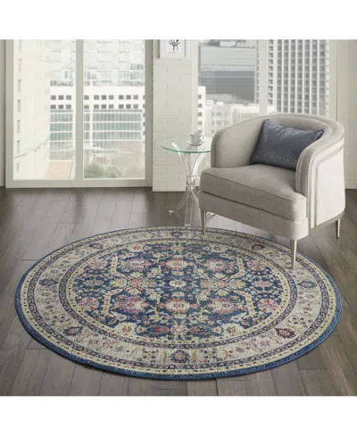 Nourison Home Ankara Global Anr13 Navy And Multi 6' Round Rug In Multi