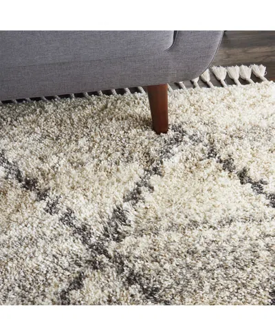 Nourison Home Oslo Shag Osl01 Ivory And Gray 4' X 6' Area Rug In Multi