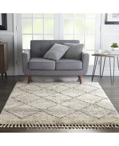 Nourison Home Oslo Shag Osl01 Ivory And Gray 4' X 6' Area Rug In Multi
