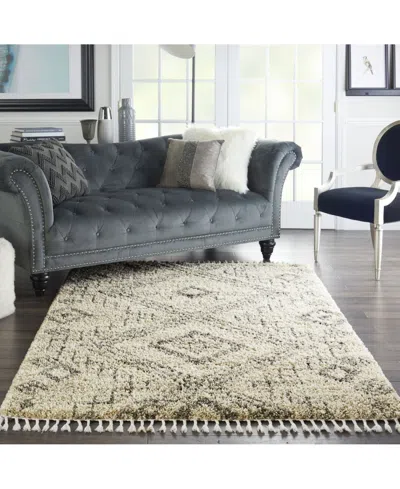 Nourison Home Oslo Shag Osl02 Ivory And Gray 4' X 6' Area Rug In Multi