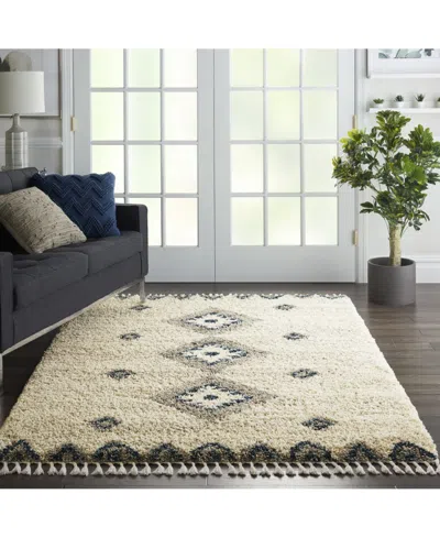 Nourison Home Oslo Shag Osl03 Ivory And Blue 4' X 6' Area Rug In Multi