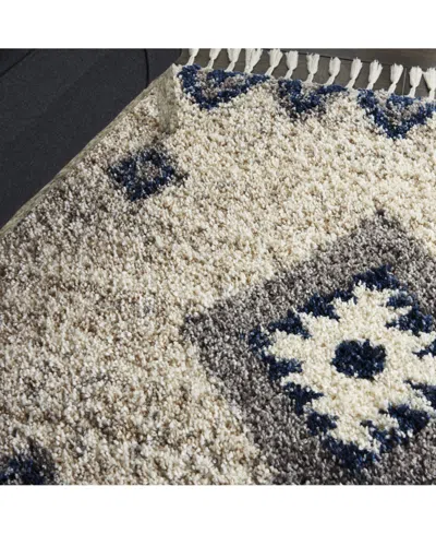 Nourison Home Oslo Shag Osl03 Ivory And Blue 5'3" X 7'9" Area Rug In Multi