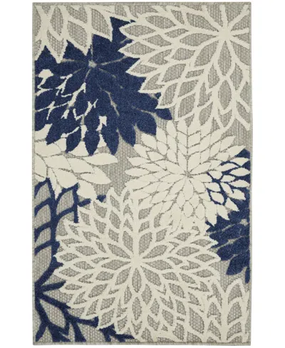 Nourison Home Aloha Alh05 Ivory And Navy 2'8" X 4' Outdoor Area Rug In Multi