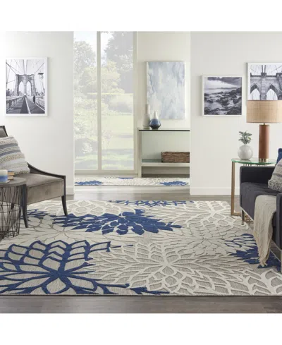 Nourison Home Aloha Alh05 Ivory And Navy 7'10" X 10'6" Outdoor Area Rug In Multi