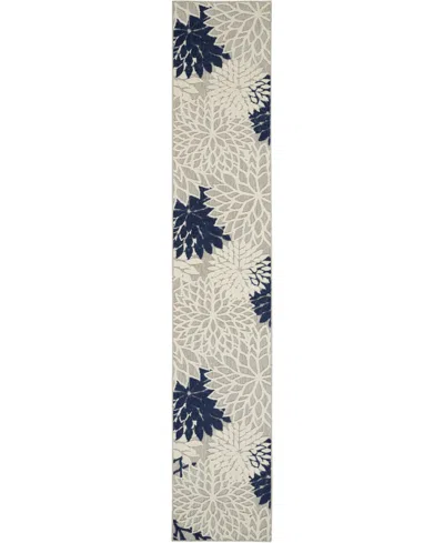 Nourison Home Aloha Alh05 Ivory And Navy 2'3" X 12' Runner Rug In Multi