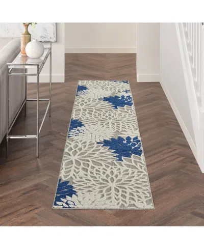 Nourison Home Aloha Alh05 Ivory And Navy 2'3" X 12' Runner Rug In Multi