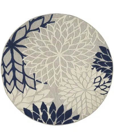 Nourison Home Aloha Alh05 Ivory And Navy 5'3" Round Rug In Multi