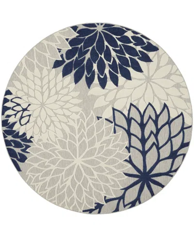 Nourison Home Aloha Alh05 Ivory And Navy 7'10" Round Rug In Multi