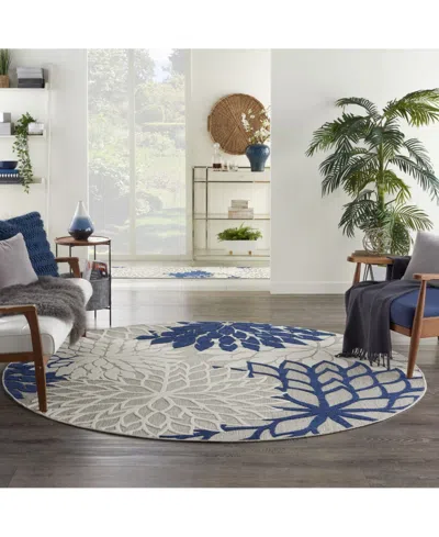 Nourison Home Aloha Alh05 Ivory And Navy 7'10" Round Rug In Multi