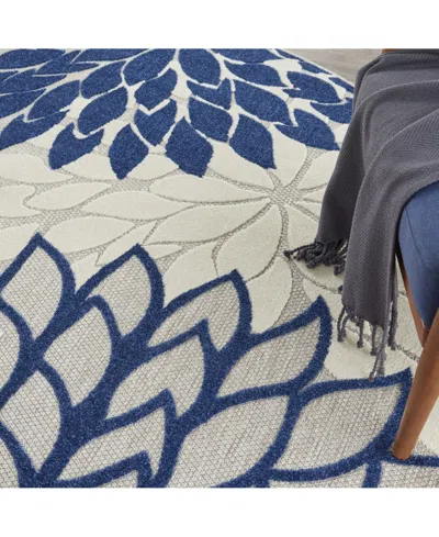 Nourison Home Aloha Alh05 Ivory And Navy 7'10" Round Rug In Multi