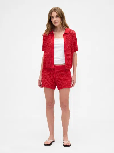 Gap Factory Relaxed Pull-on Open-stitch Sweater Shorts In Red