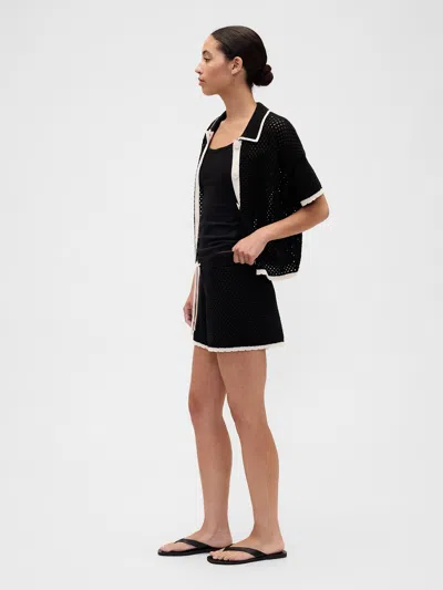 Gap Factory Relaxed Pull-on Open-stitch Sweater Shorts In Black