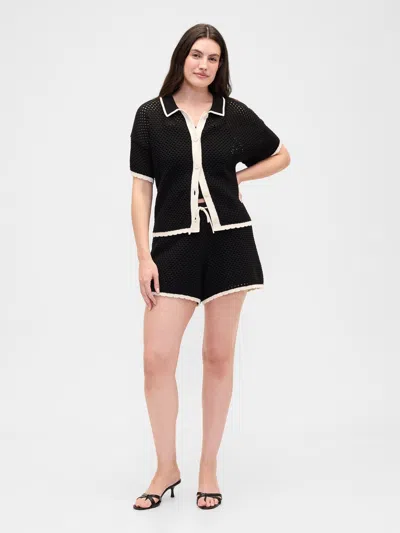 Gap Factory Relaxed Pull-on Open-stitch Sweater Shorts In Black