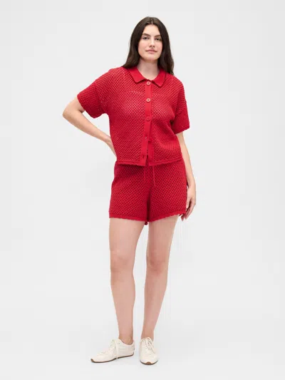 Gap Factory Relaxed Pull-on Open-stitch Sweater Shorts In Red
