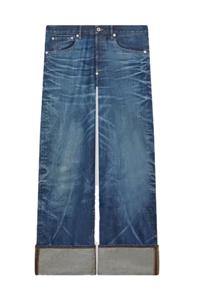 Kenzo Turn Up Wide Fit Jeans Stone Bl Dirty Blue Denim In Blue