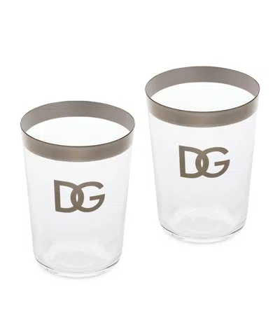 Dolce & Gabbana Casa Set Of 2 Dg Logo Glasses In Transparent