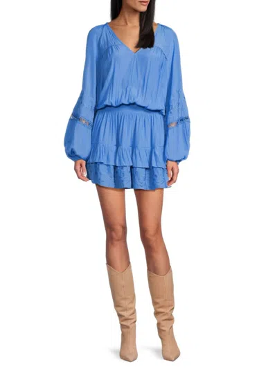 Ramy Brook Women's Tiered Long-sleeve V-neck Minidress In Purple