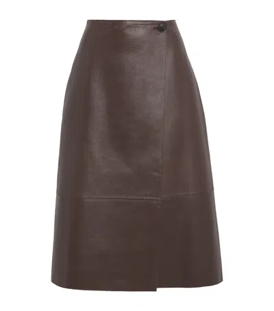 Yves Salomon Lamb Leather Wrap Midi Skirt In Brown
