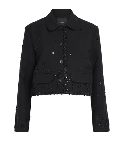 Maje Embellished Cropped Jacket In Black