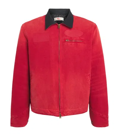 Cherry Los Angeles Sun Faded Padded Denim Chore Jacket In Red