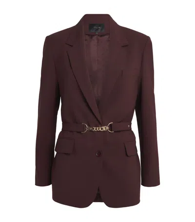 Maje Wool-blend Belted Blazer In Red