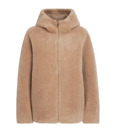Maje Faux Shearling Reversible Coat In Brown