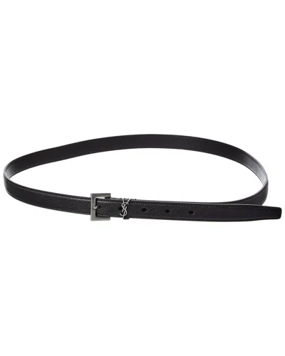 Saint Laurent Grained Leather Cassandre Belt In Black