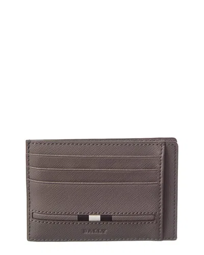 Bally Percyll Leather Business Card Holder In Gray
