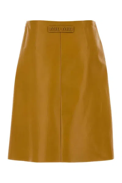 Miu Miu Nappa Leather Skirt High Waisted Seams In Orange