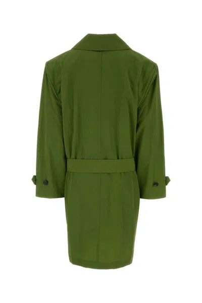 Saint Laurent Nylon Trench Coat Belted Waist Buttons In Green