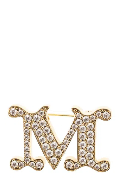 Max Mara Mxafacella - Monogram Brooch With Crystals In Gold