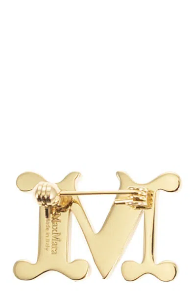 Max Mara Mxafacella - Monogram Brooch With Crystals In Gold