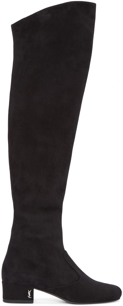 Shop Saint Laurent Black Suede Tall Boots