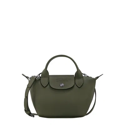 Longchamp Le Pilage Xtra Green Handbag With Adjustable And Removable Shoulder Strap And Embossed Log In Green