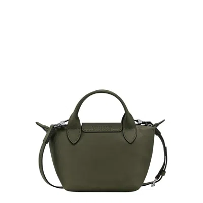 Longchamp Le Pilage Xtra Green Handbag With Adjustable And Removable Shoulder Strap And Embossed Log In Green